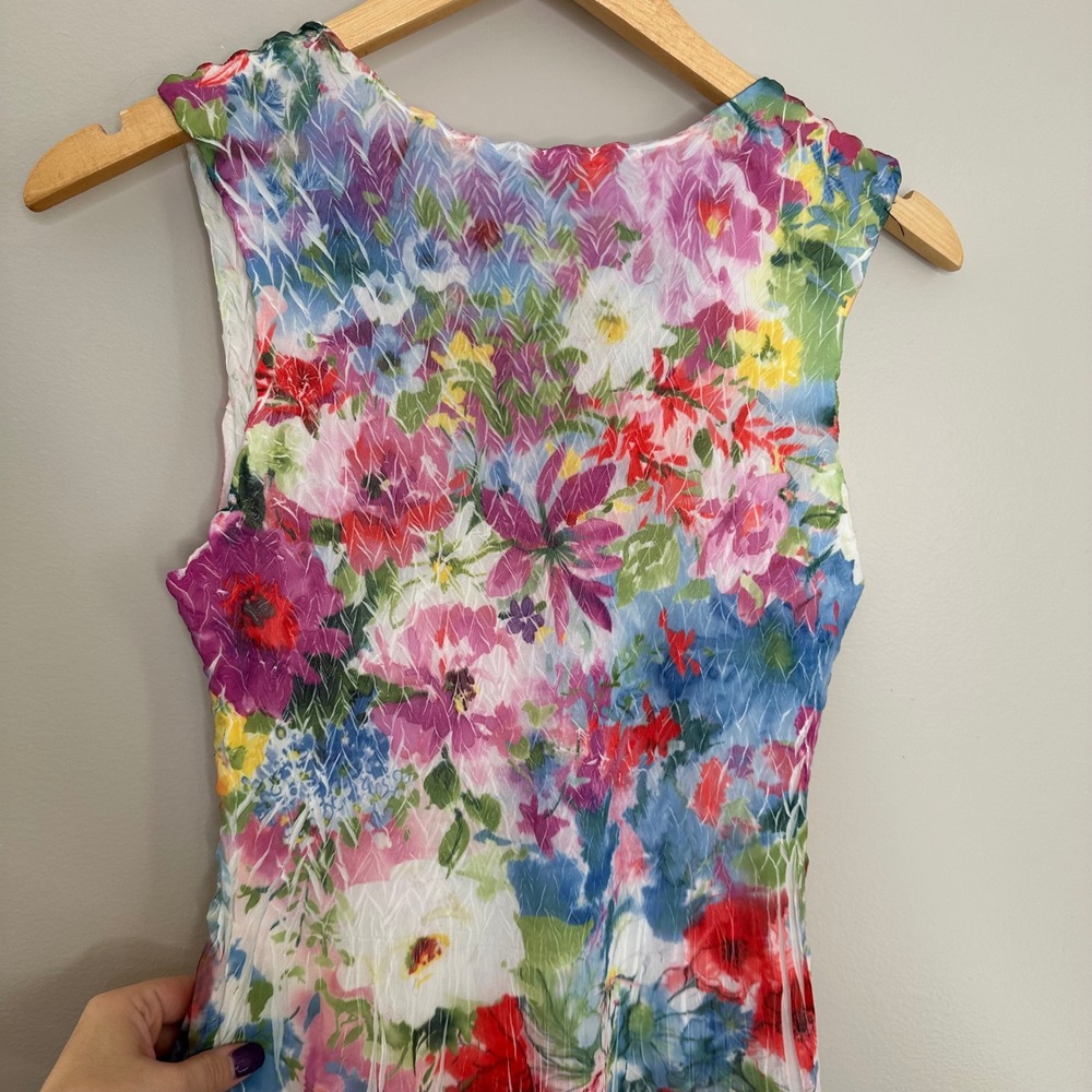 Komarov Floral Dress Watercolor Crinkle‎ Print Sleeveless Tiered Midi Women's S - Picture 8 of 10